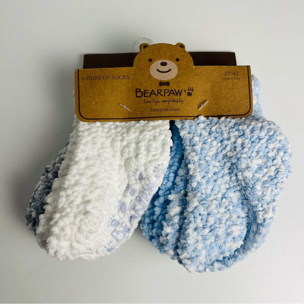 Bearpaw Cozy Blue, White and Gray gripper Socks, 4 pair NEW